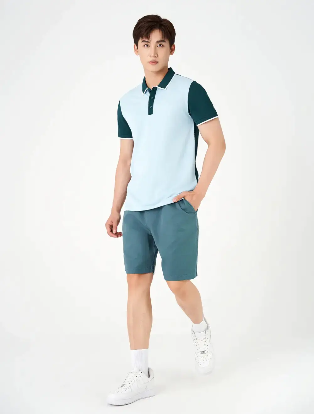 Phối áo polo nam với quần short