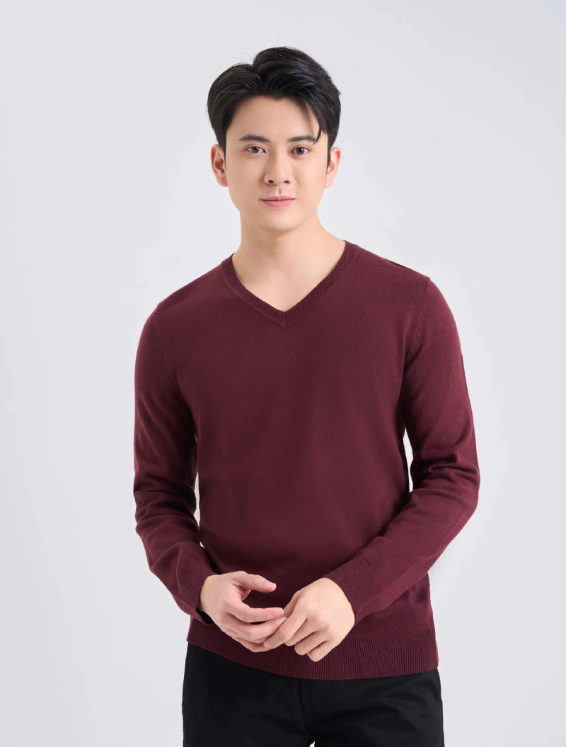 áo cổ tim dài tay nam