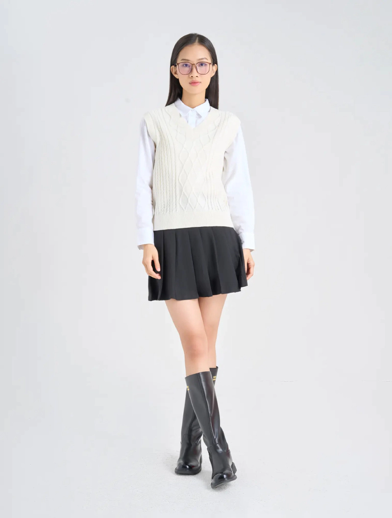 phối áo gile len nữ vibe hàn quốc