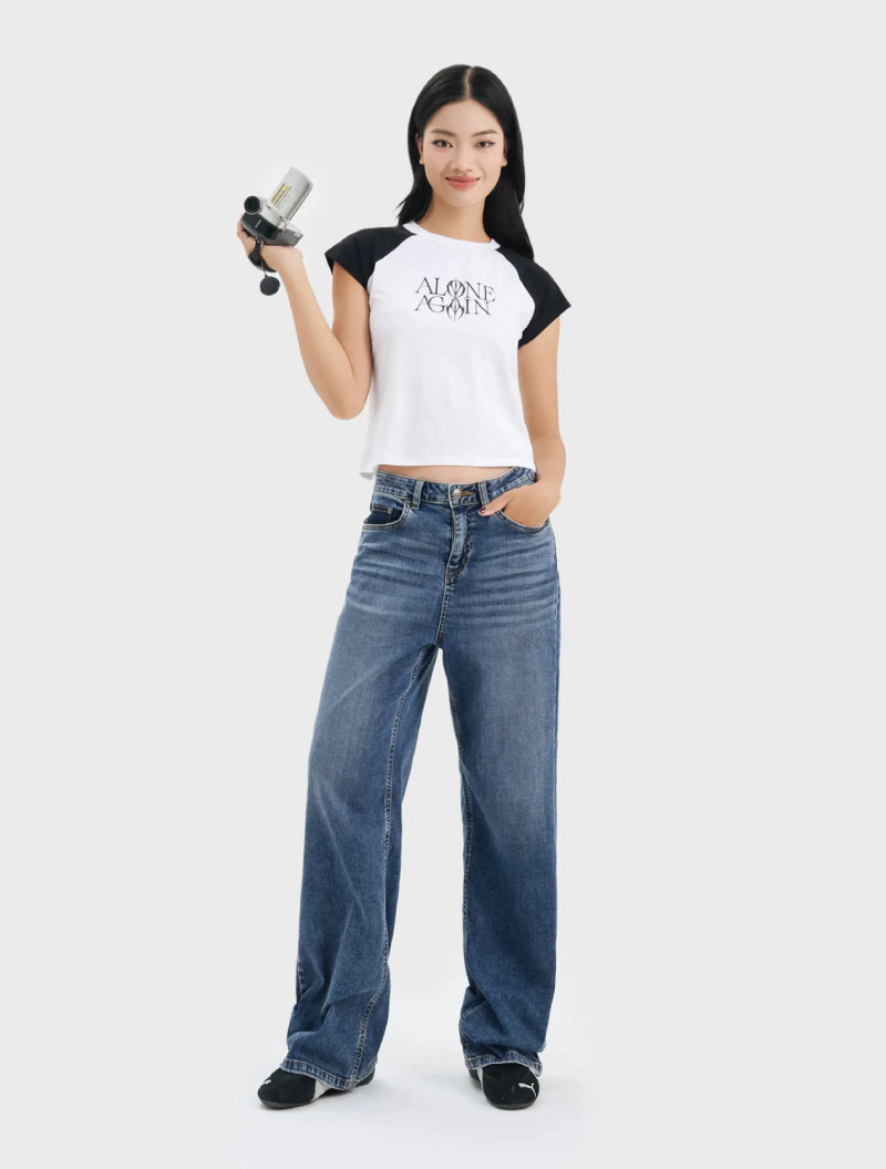 áo thun body phối quần jean suông