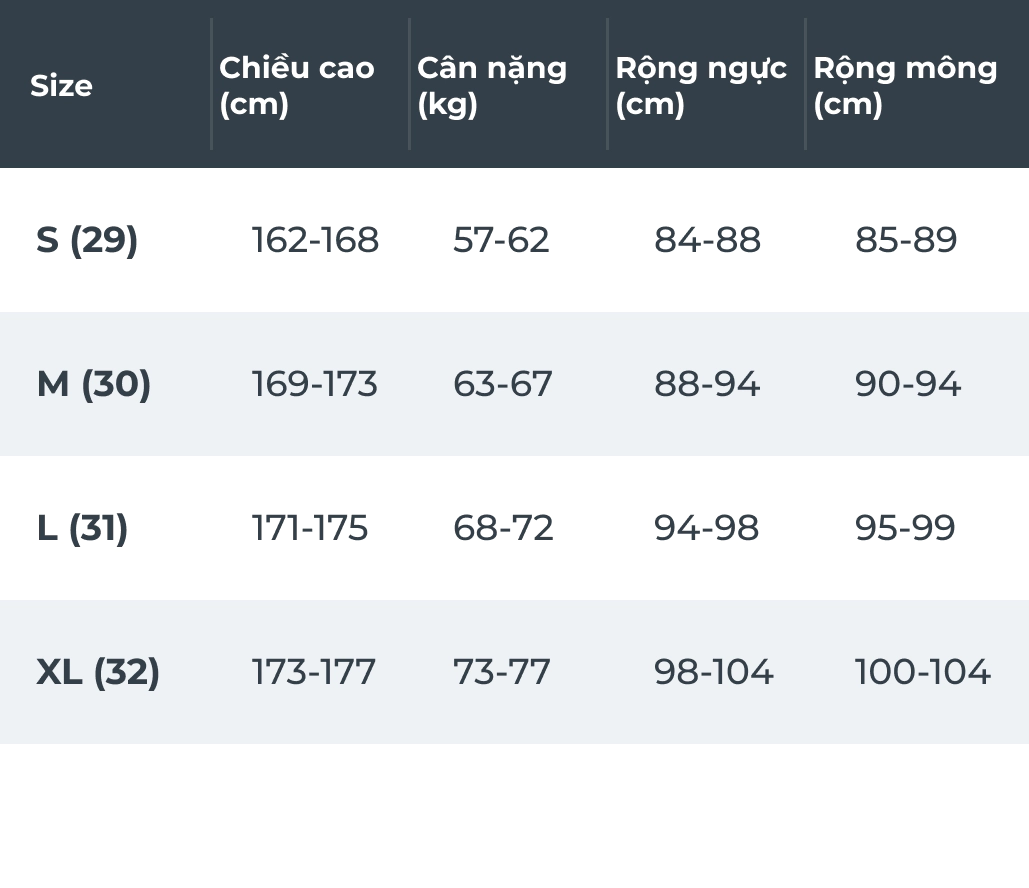 HƯỚNG DẪN CHỌN SIZE