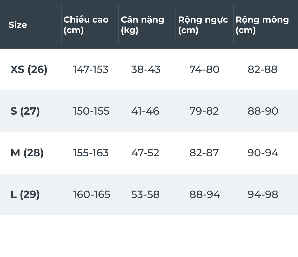 HƯỚNG DẪN CHỌN SIZE