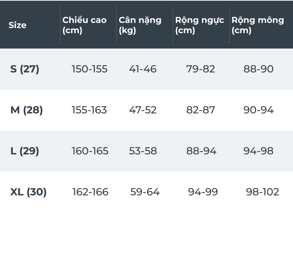 HƯỚNG DẪN CHỌN SIZE