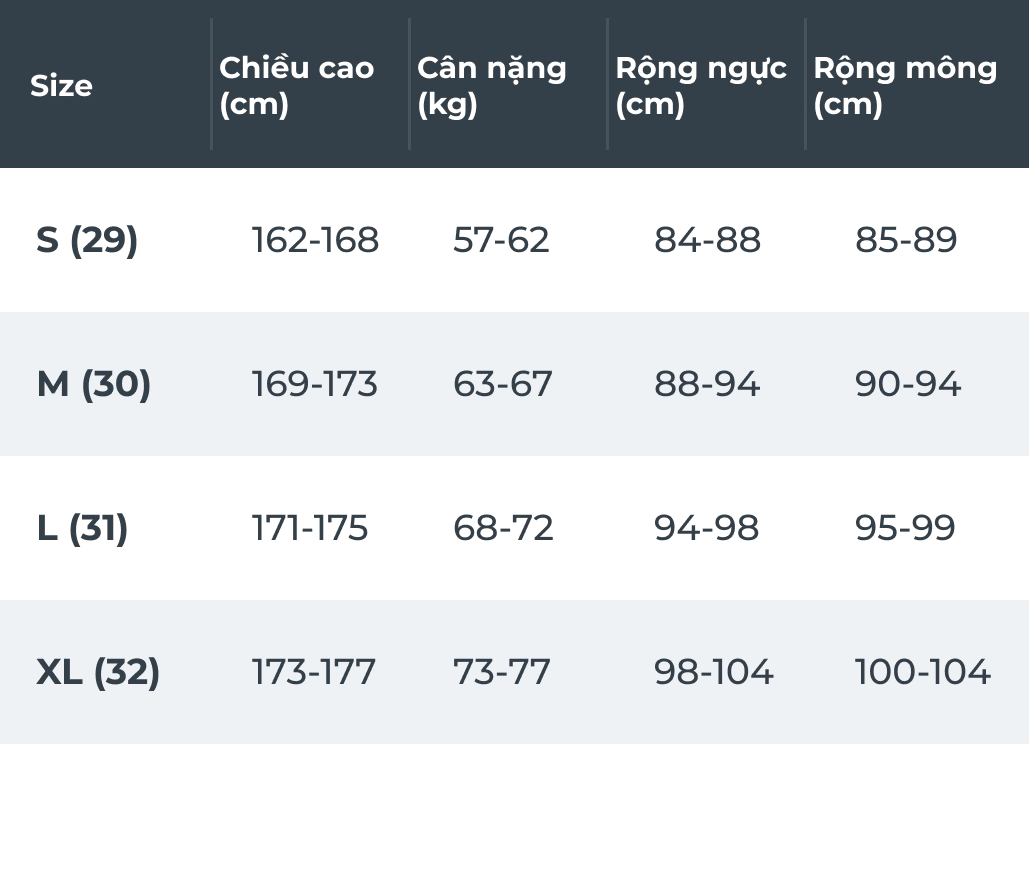 HƯỚNG DẪN CHỌN SIZE