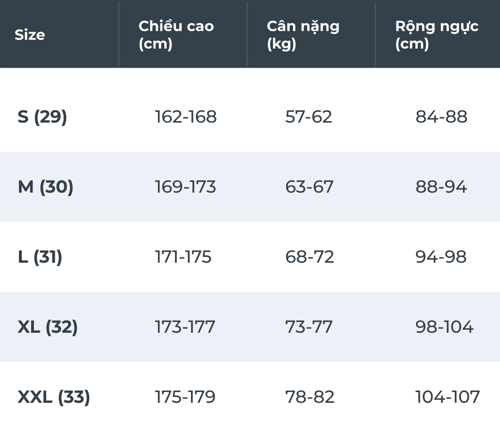 HƯỚNG DẪN CHỌN SIZE